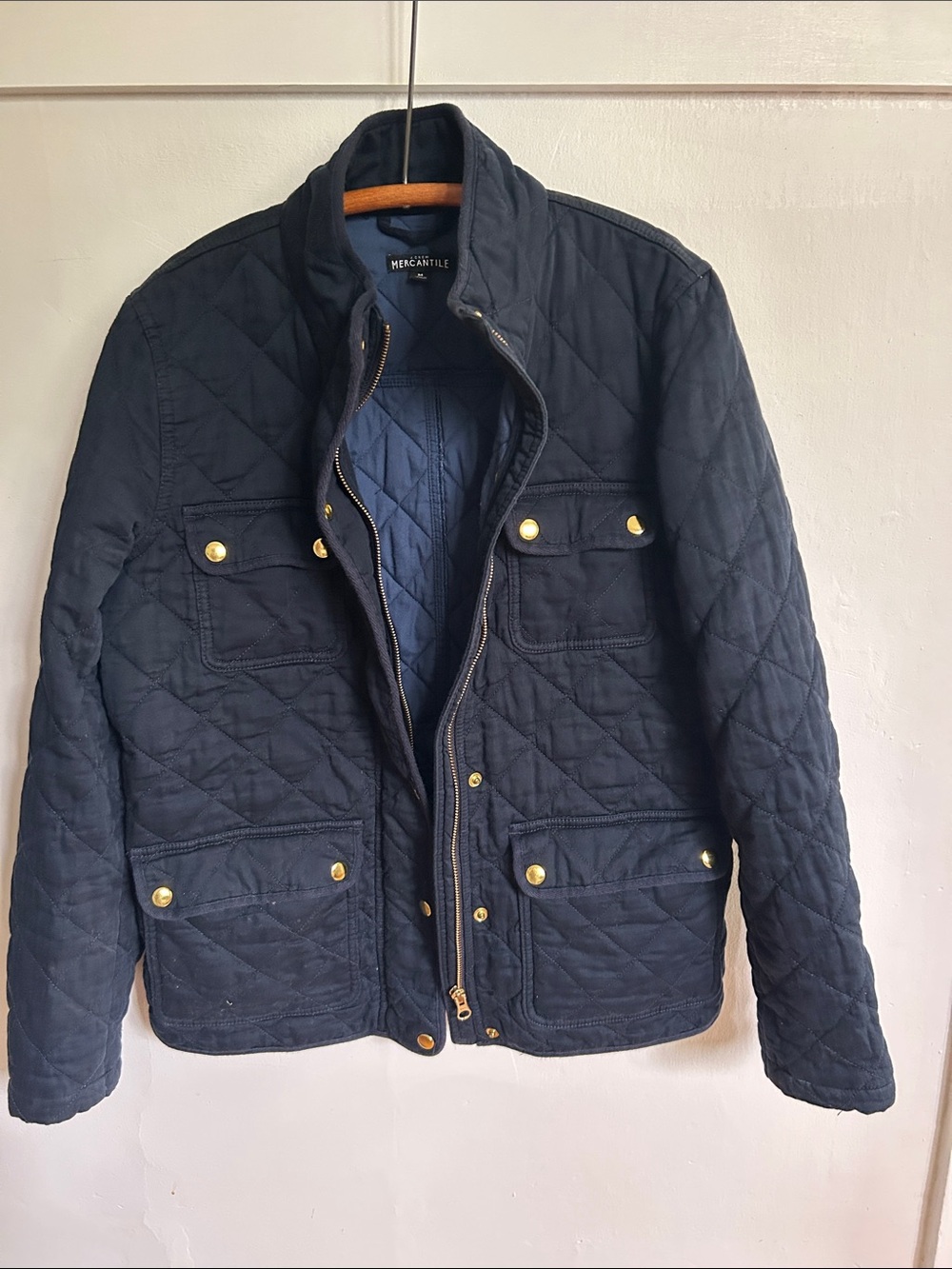 J. Crew Quilted Navy Field Jacket with Gold Hardware
